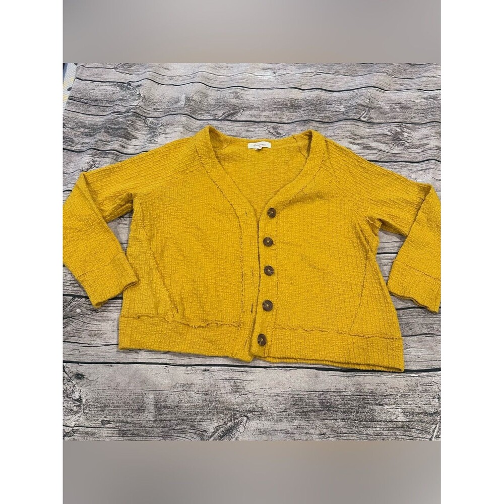 Two by Vince Camuto Mustard Textured V-Neck Cardigan Size Large